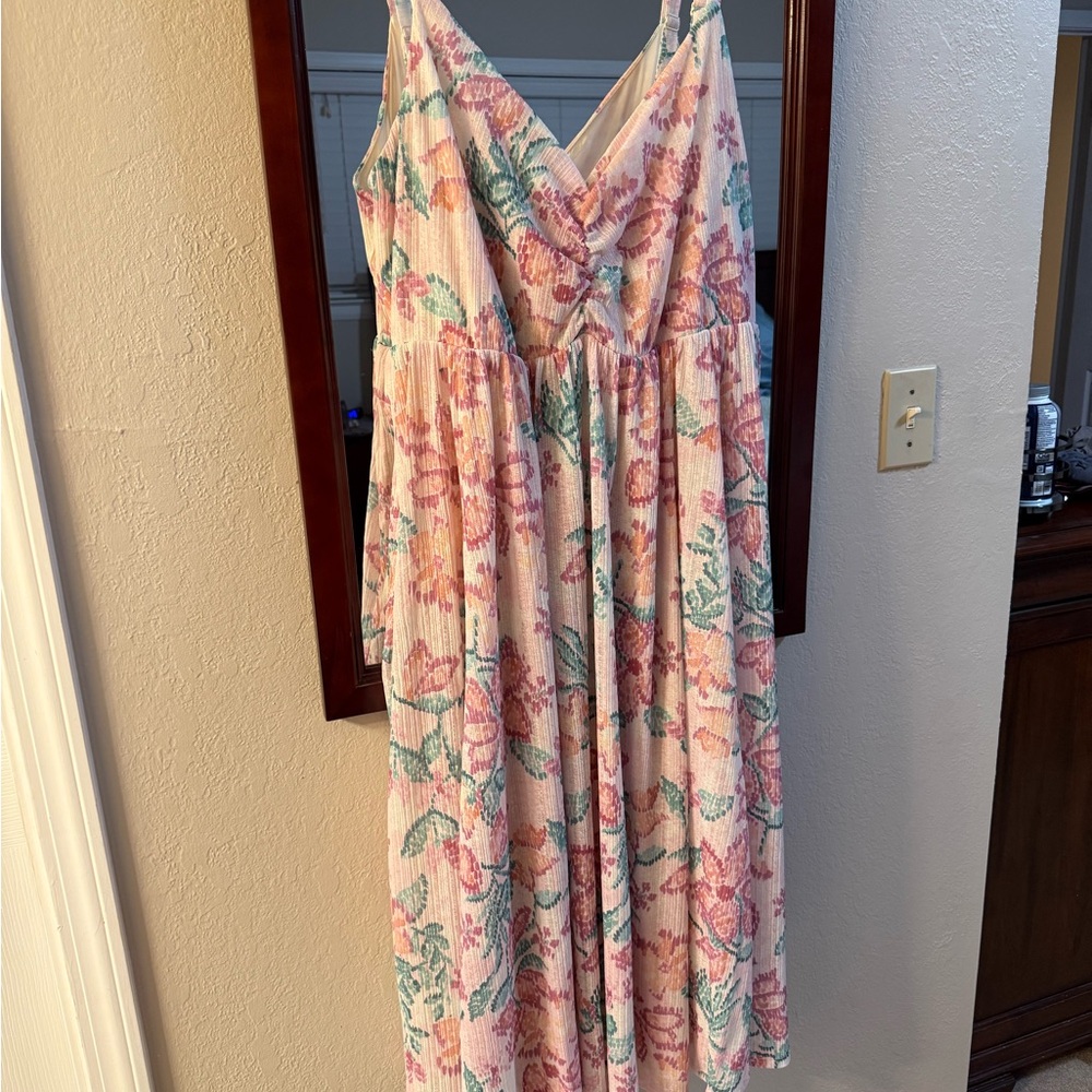 Torrid Floral Midi Dress with Pink and Green Accents